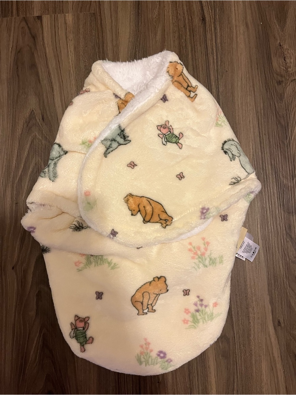 Plush Cream Winnie the Pooh Baby Swaddle - Soft Animal Print